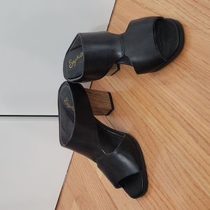Seychelles black cutout heeled mules